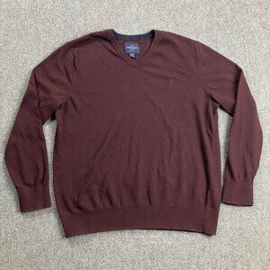 American Eagle Sweater Men's Extra Large‎ Maroon Classic Fit V-Neck XL Cotton